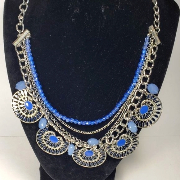 Charming Charlie Layered Silver tone & Blue Filigree Beaded Necklace - Women - Picture 6 of 9